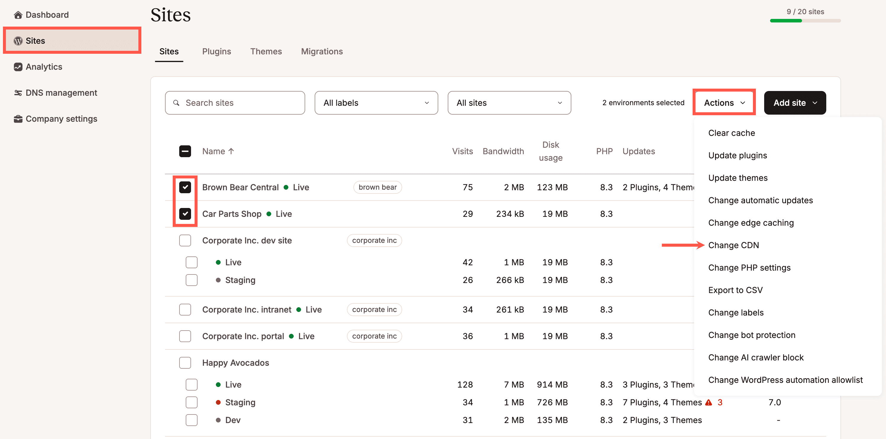 Enable CDN for multiple sites simultaneously.