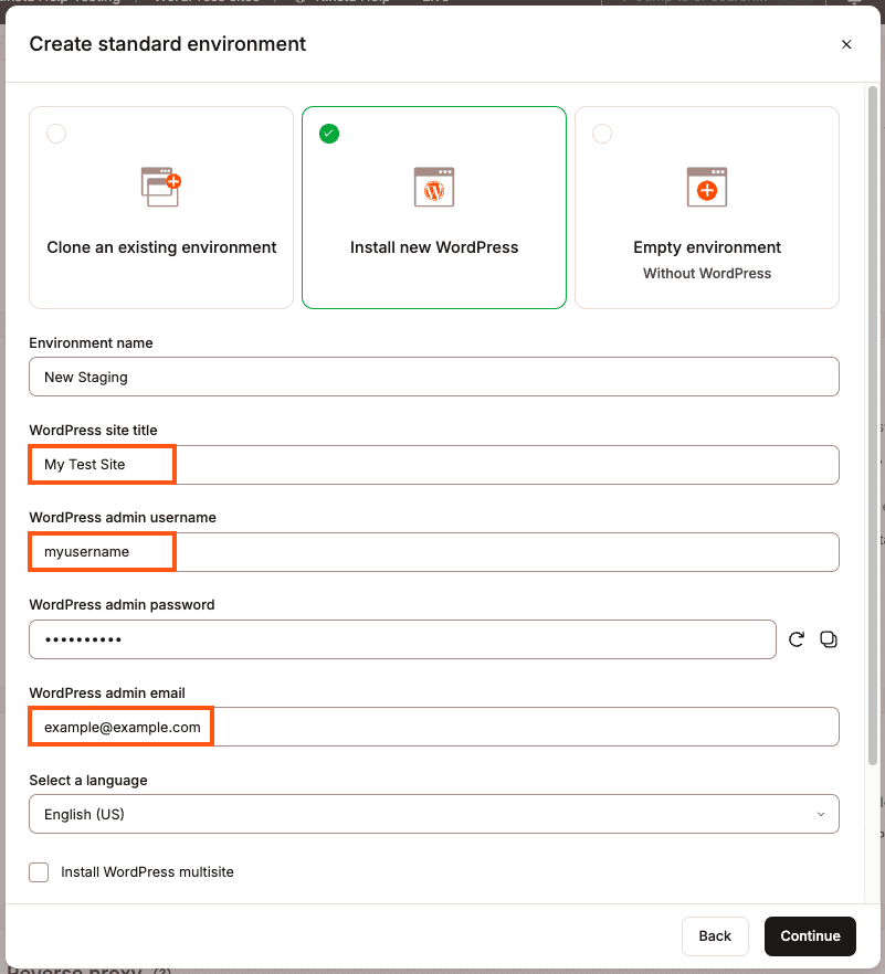 Instala un nuevo WordPress en tu entorno staging