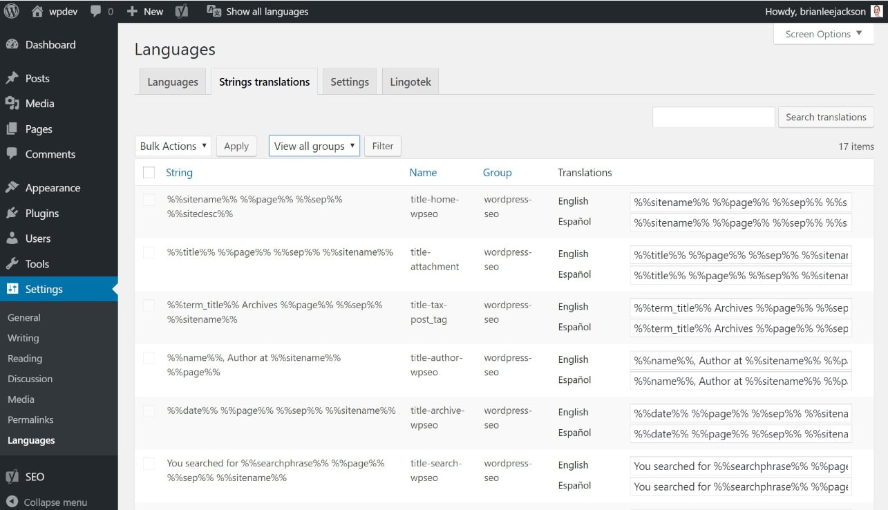 String translations in Polylang String-Translationen in Polylang
