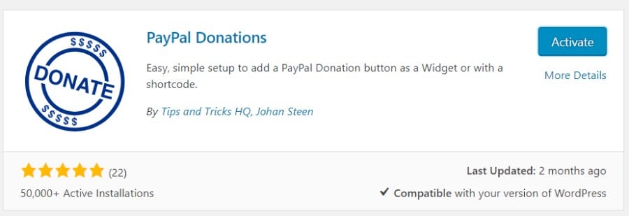 Activate PayPal Donations plugin Aktiviere das PayPal-Spenden-Plugin