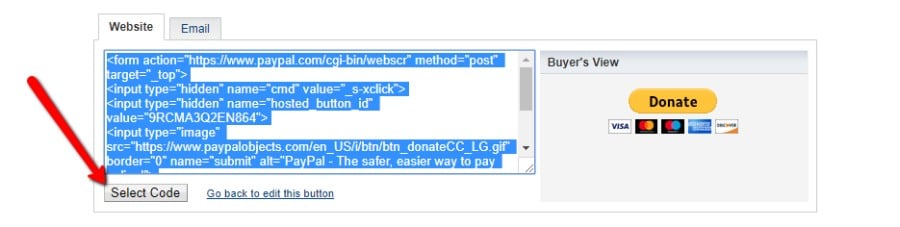 Copy PayPal donate button embed code Kopiere den Einbettungscode für PayPal-Spenden-Schaltfläche