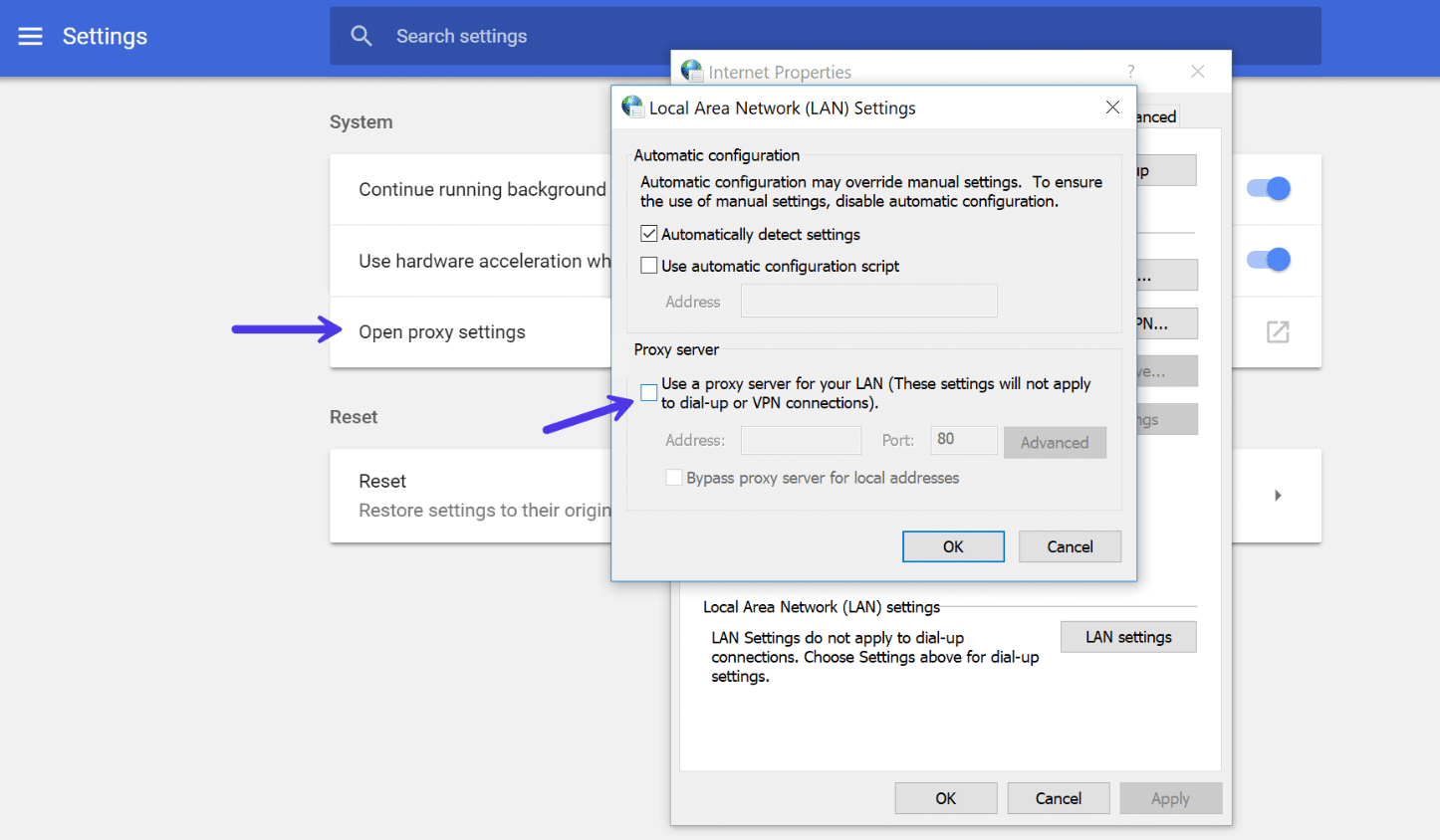 Chrome-Proxy-Einstellungen in Windows deaktivieren