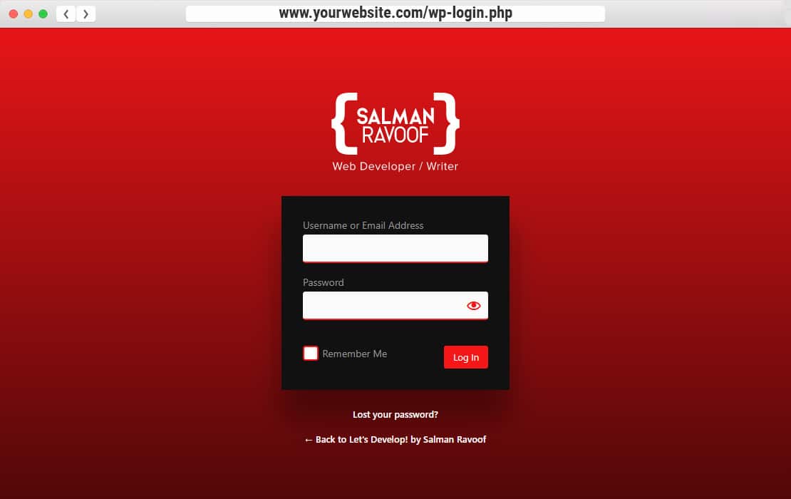 Der finale angepasste WordPress-Anmeldebildschirm