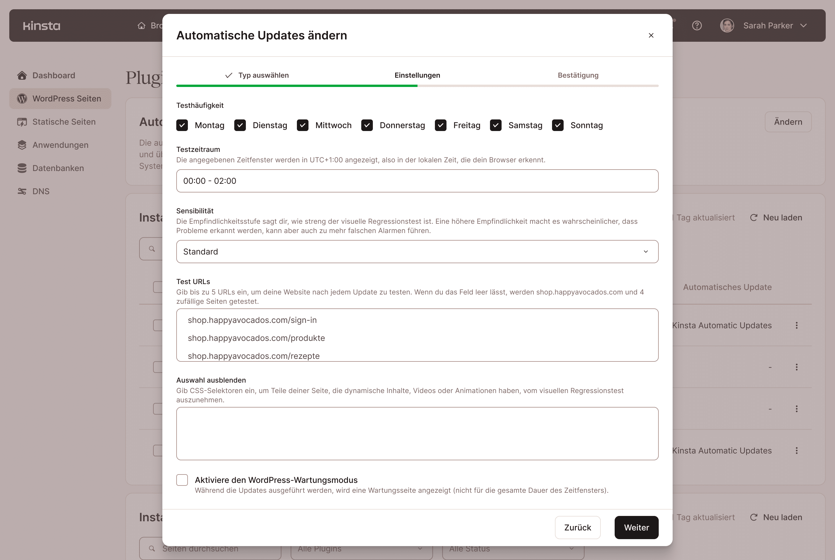 Konfigurationsschnittstelle für automatische Updates