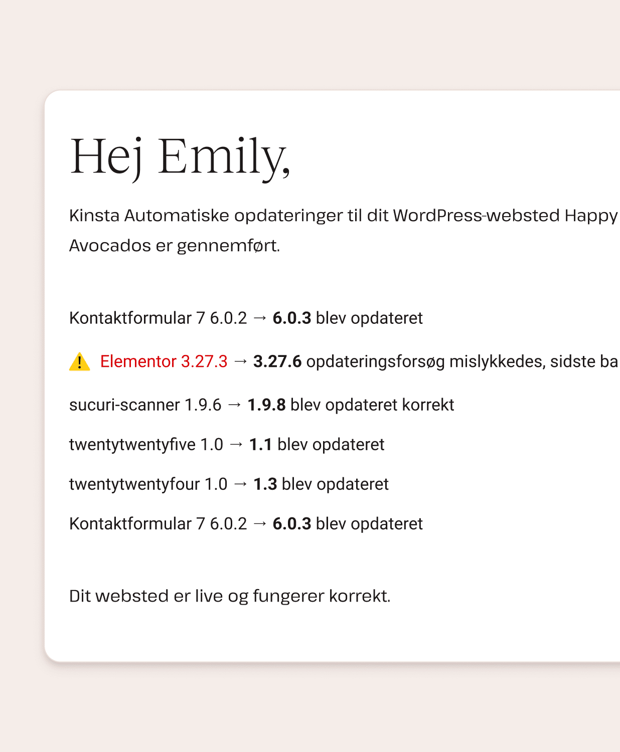 Fejlmeddelelser om plugin og temaopdatering