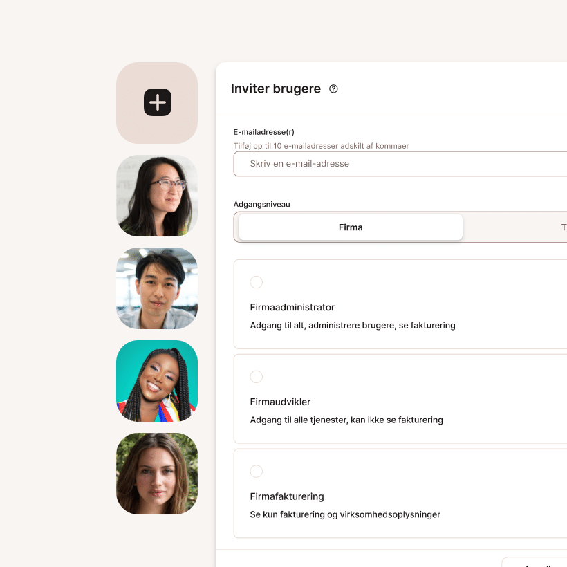 Panel med brugerroller og tilladelser