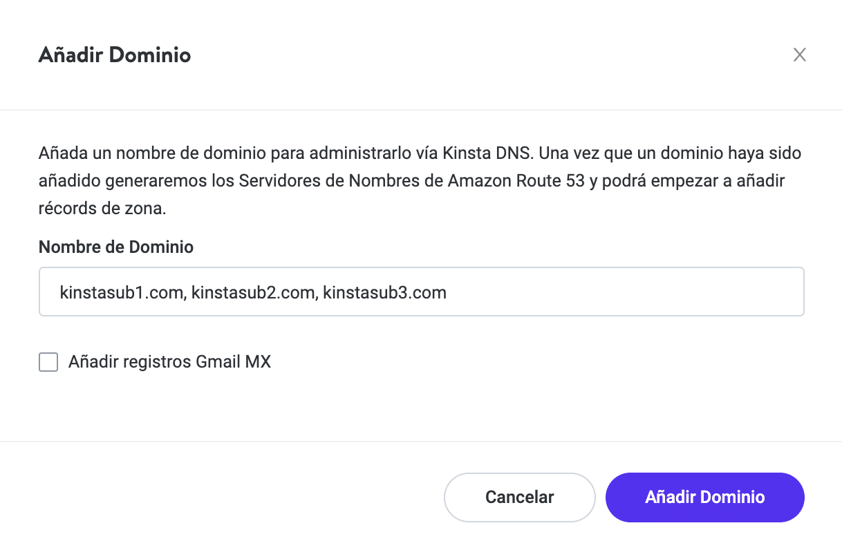 Añadir dominios adicionales de subsitio en MyKinsta.