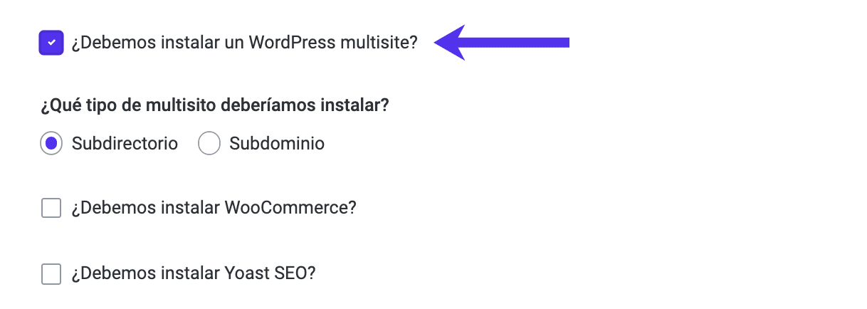 Crear un multisitio en MyKinsta.