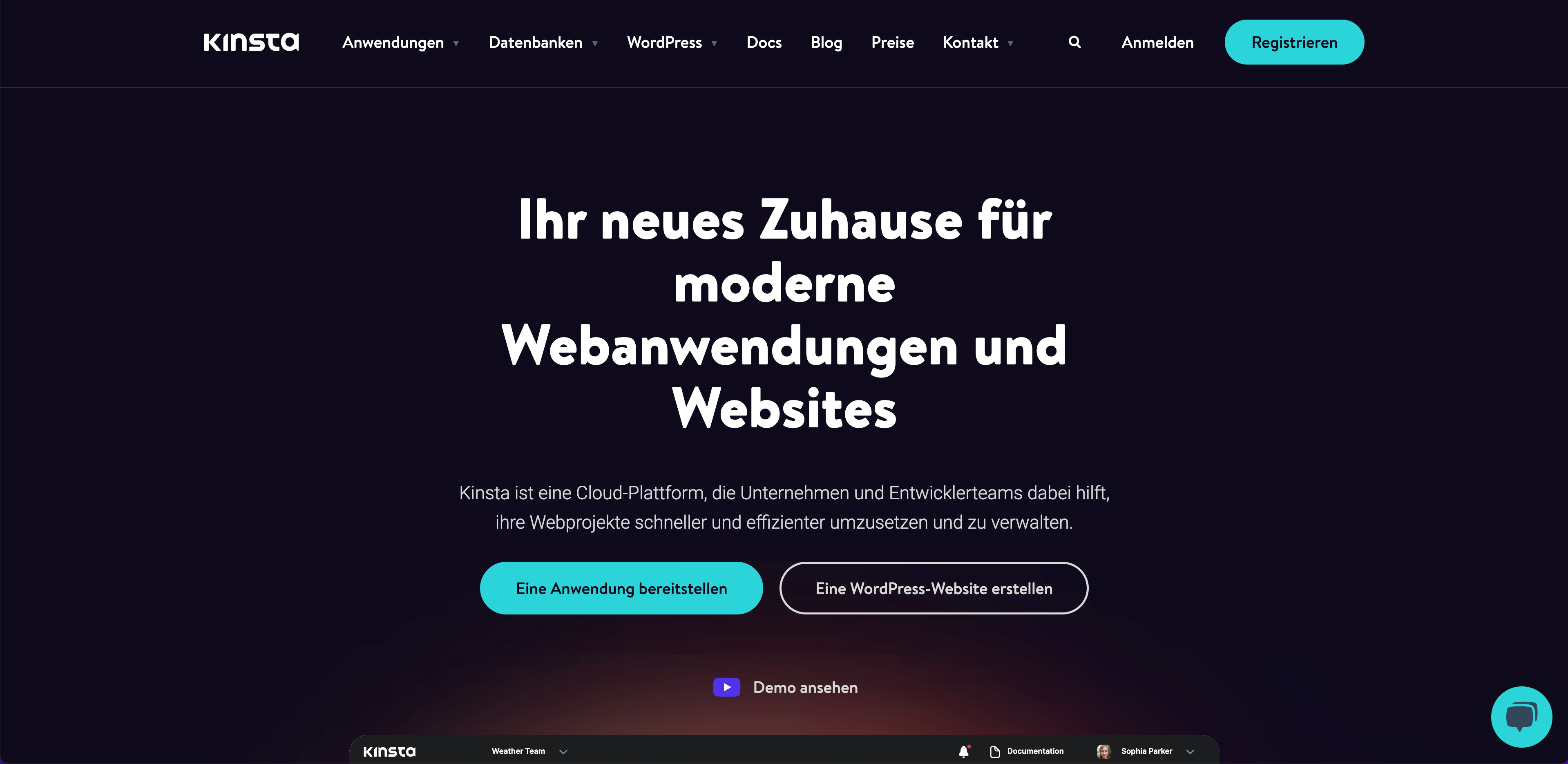 La página de inicio de Kinsta en alemán.