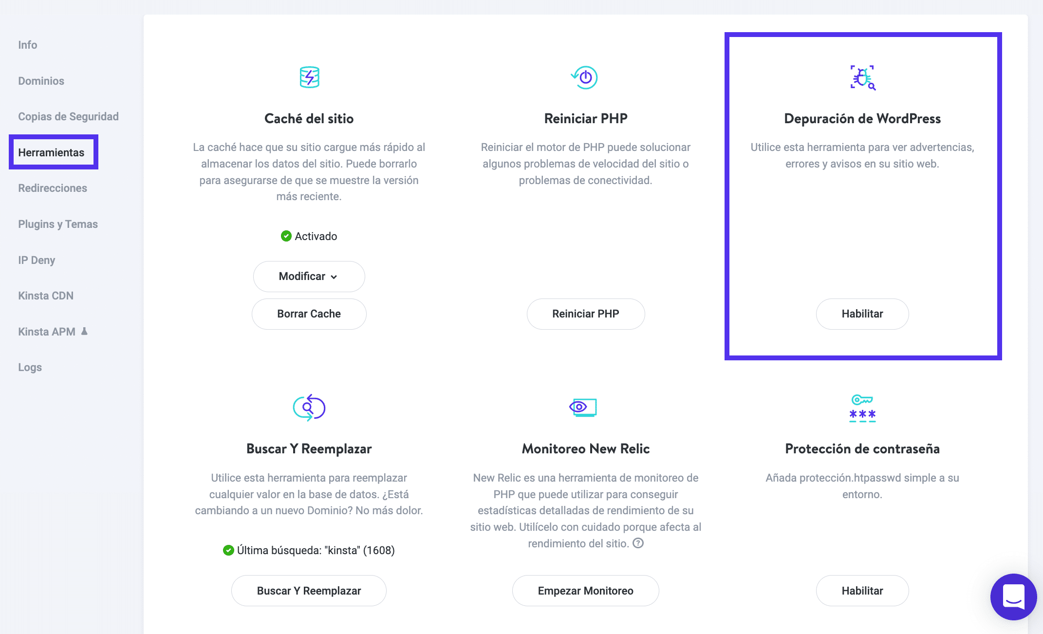 ¿Cómo habilitar el modo de depuración de WordPress en MyKinsta?