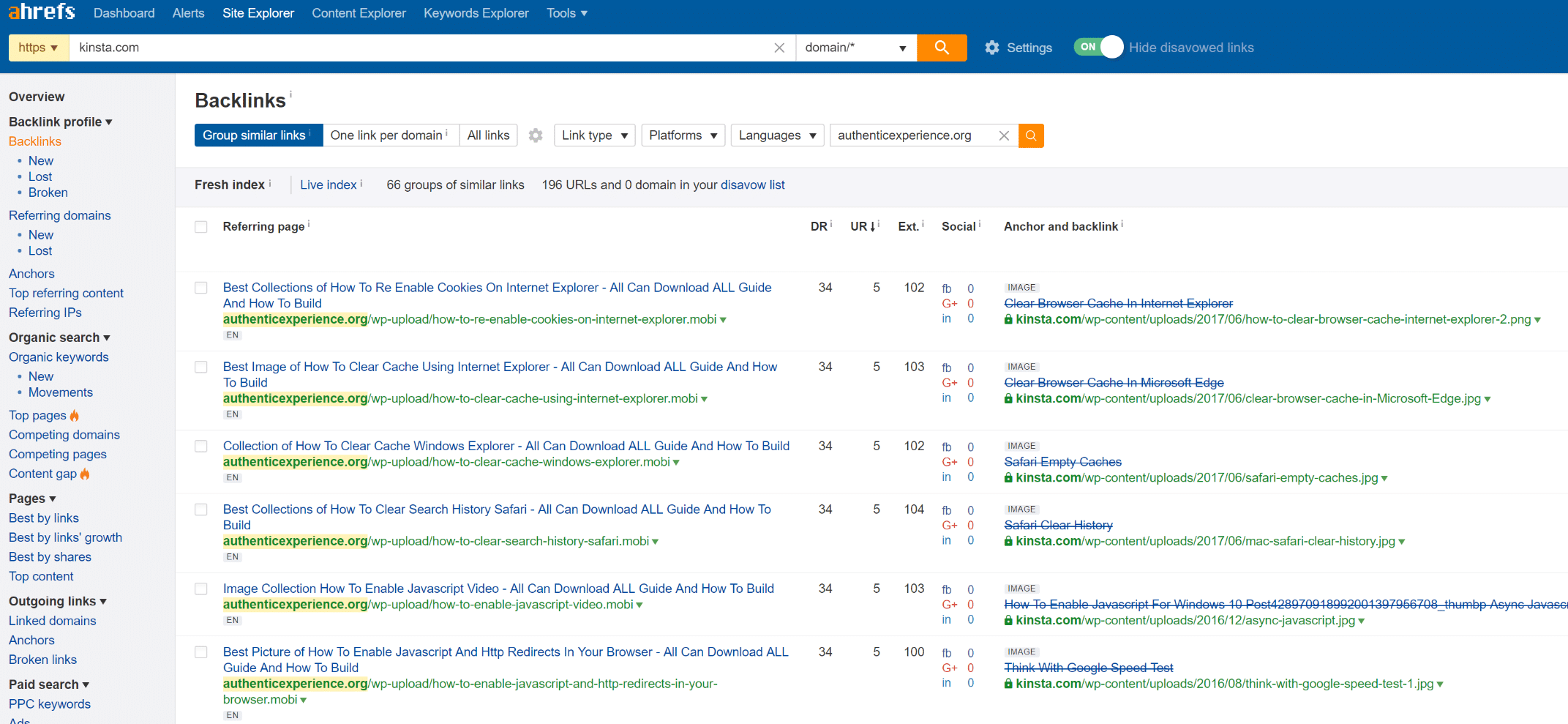 Ahrefs muestra backlinks 
