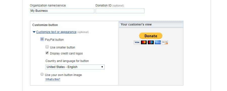 PayPal donate button details Detalles del botón de donativo de PayPal