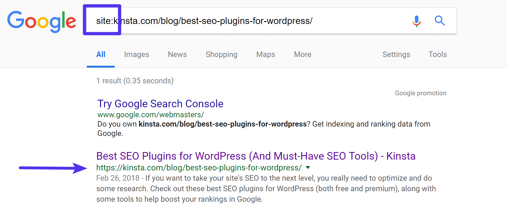 Compruebe si Google está indexando la URL