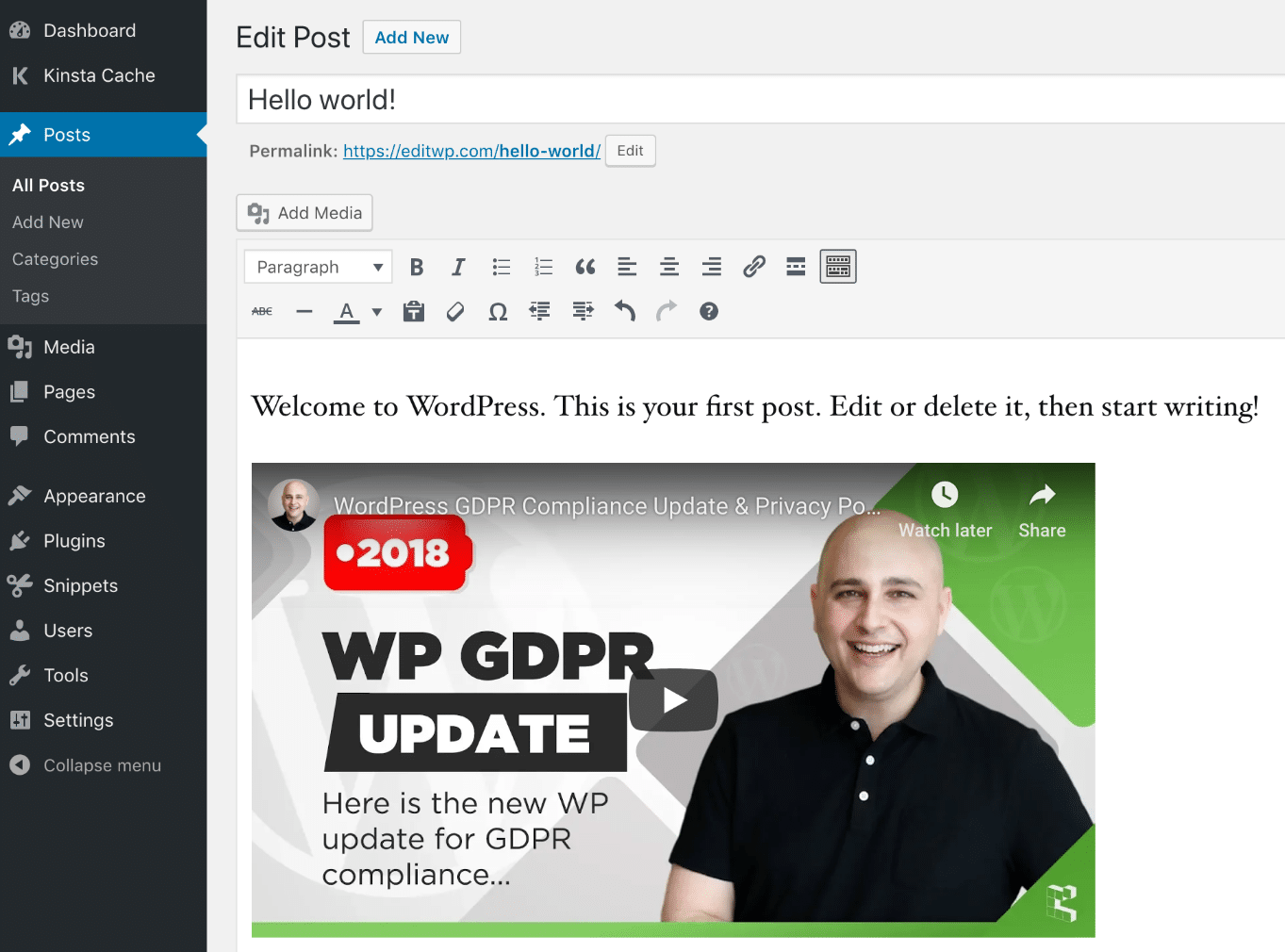 Incruste el vídeo de YouTube en el editor de WordPress