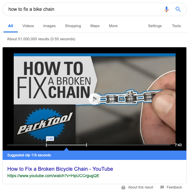 Snippet destacado usando YouTube