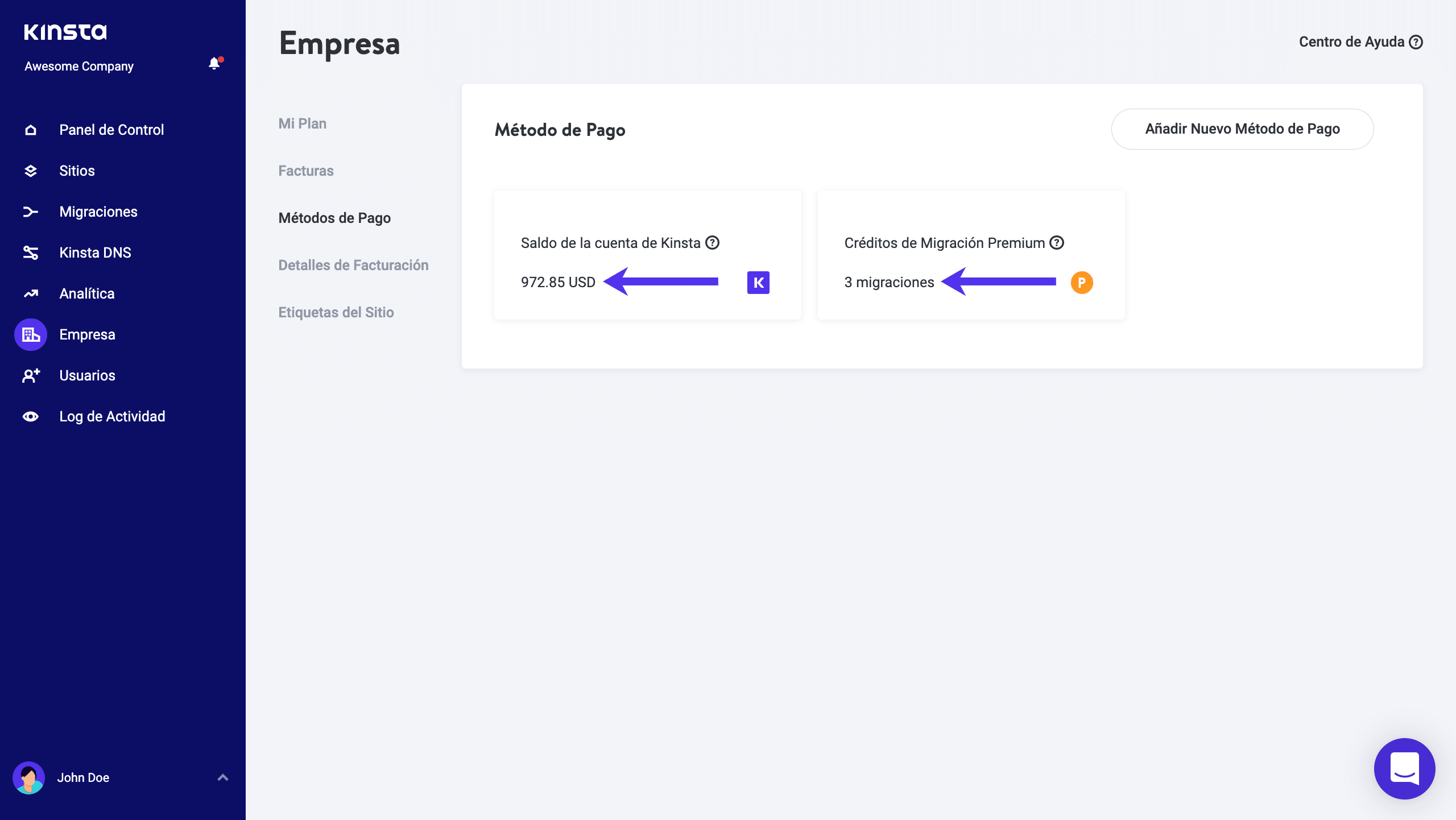 Nueva página de interfaz de usuario sobre métodos de pago