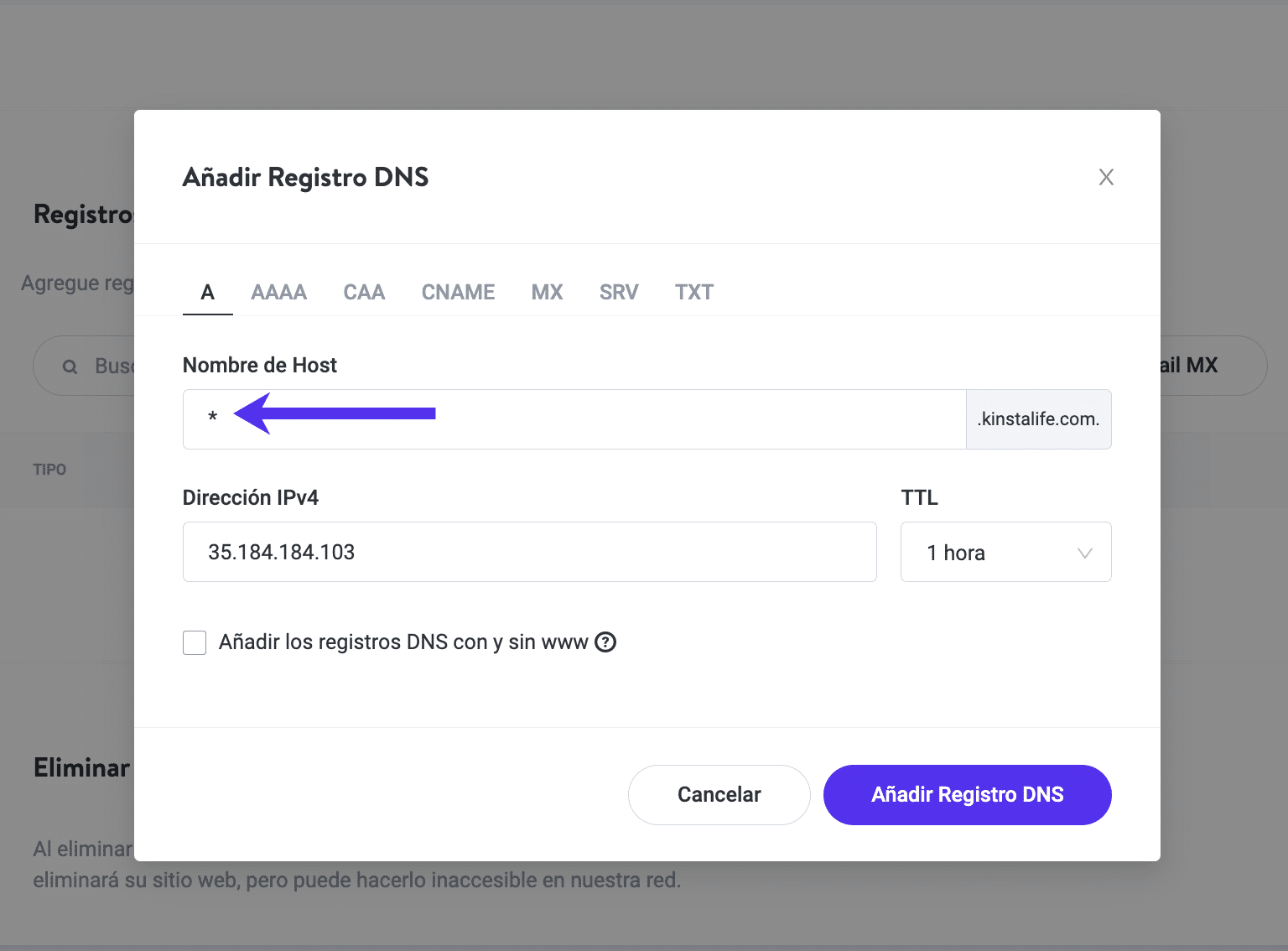 Cómo añadir un subdominio comodín