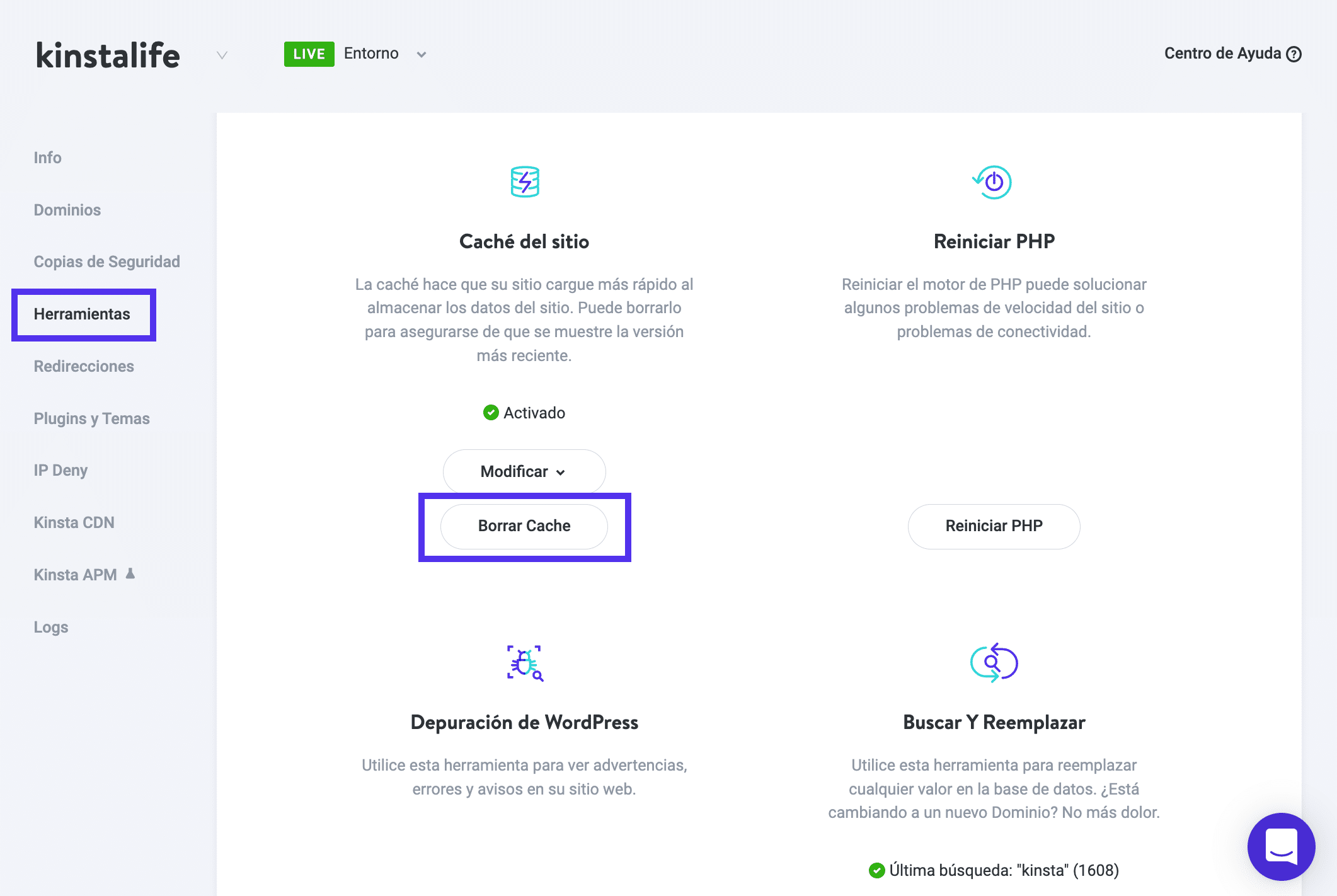 Cómo borrar la caché de la página de Kinsta en MyKinsta