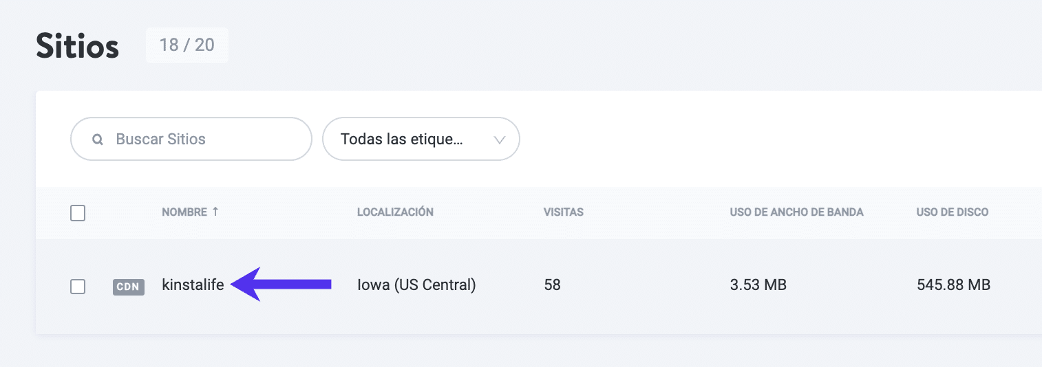 Haz clic en tu sitio en MyKinsta.