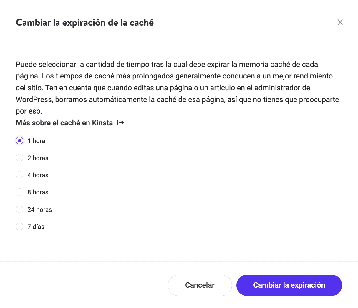 Cambiar la fecha de caducidad de la caché en MyKinsta.