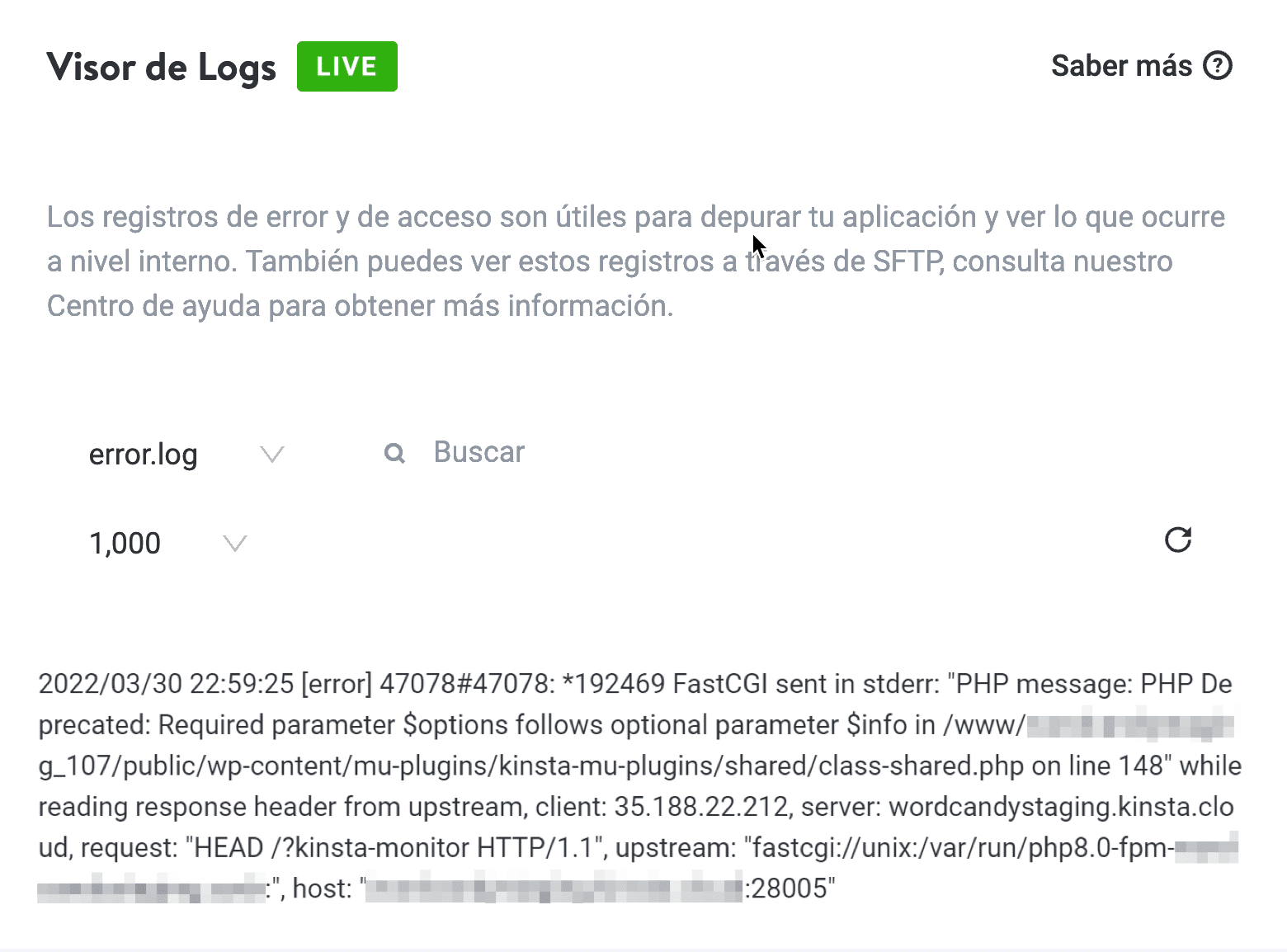 Los errores se mostrarán en MyKinsta