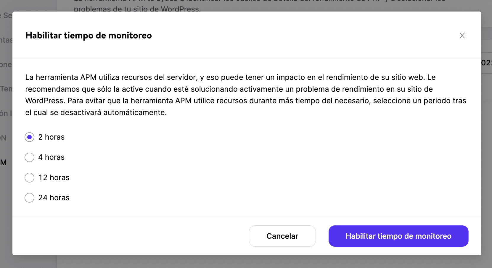 Tiempo de monitorización de APM