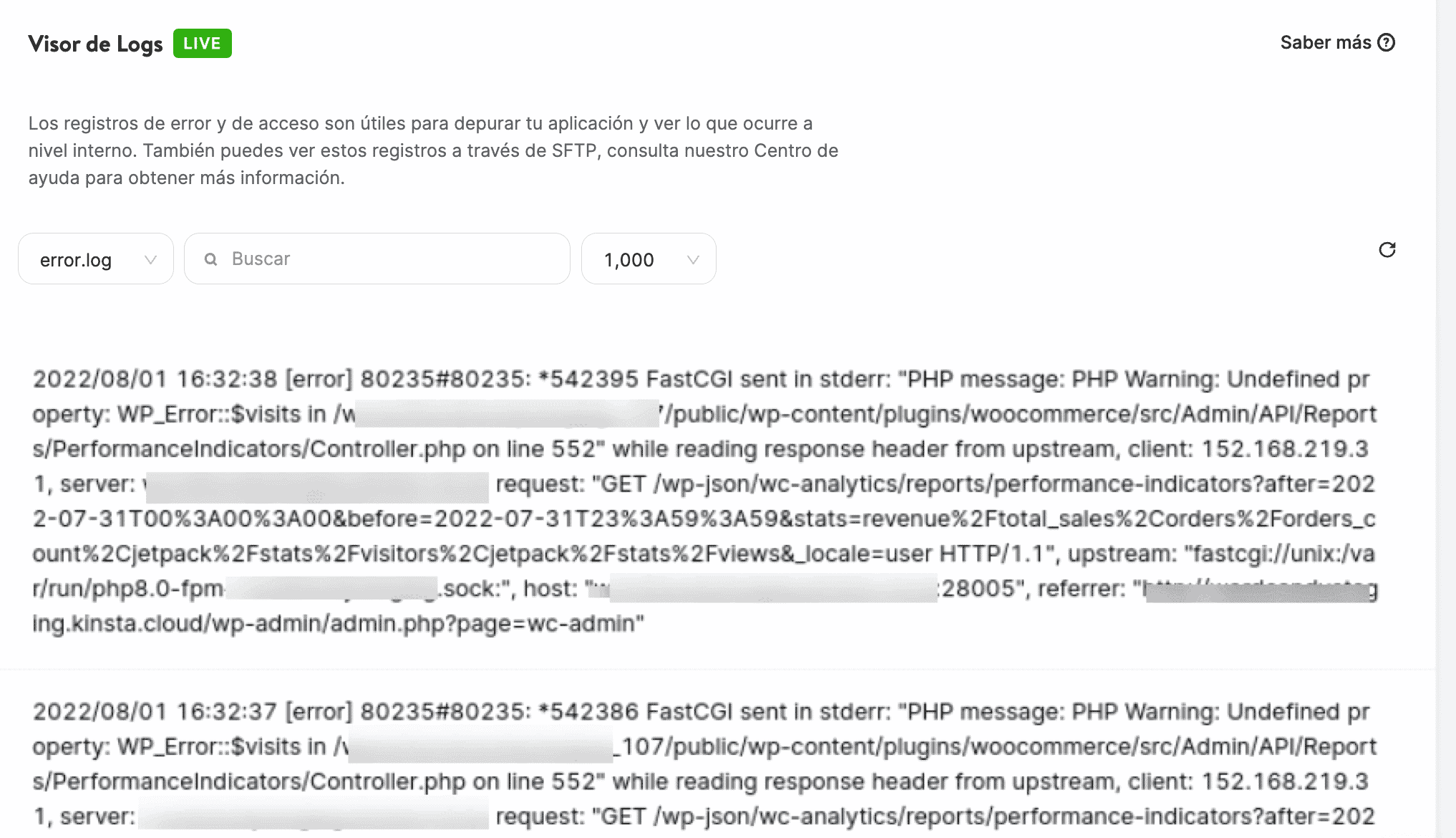 Ver registros en el Visor de Logs