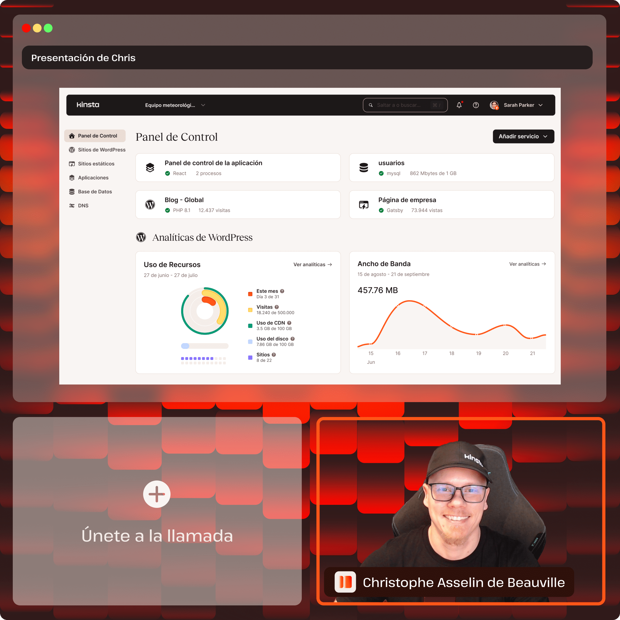 Presentación comercial con el personal de Kinsta