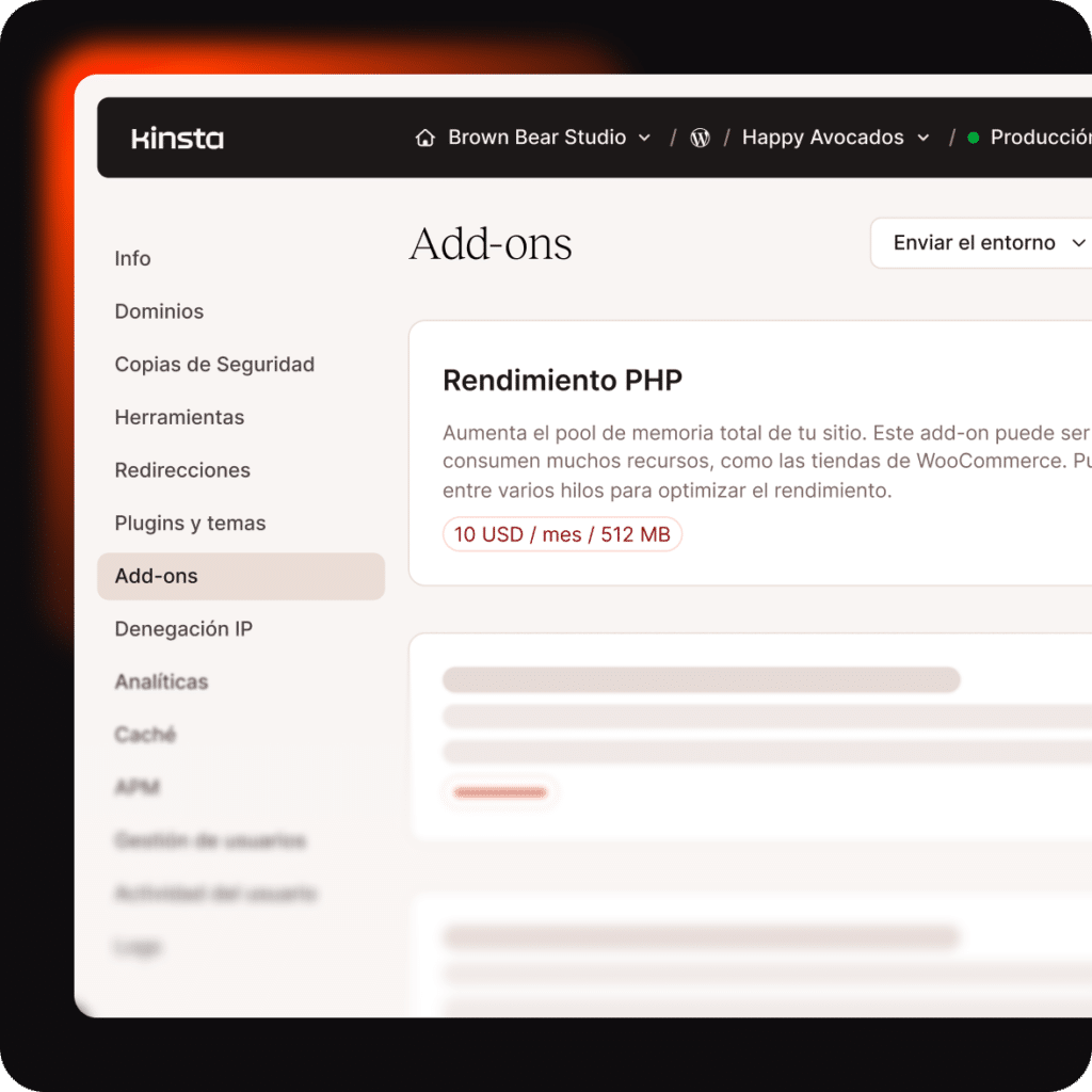 Activa el add-on de Rendimiento PHP en segundos directamente en MyKinsta
