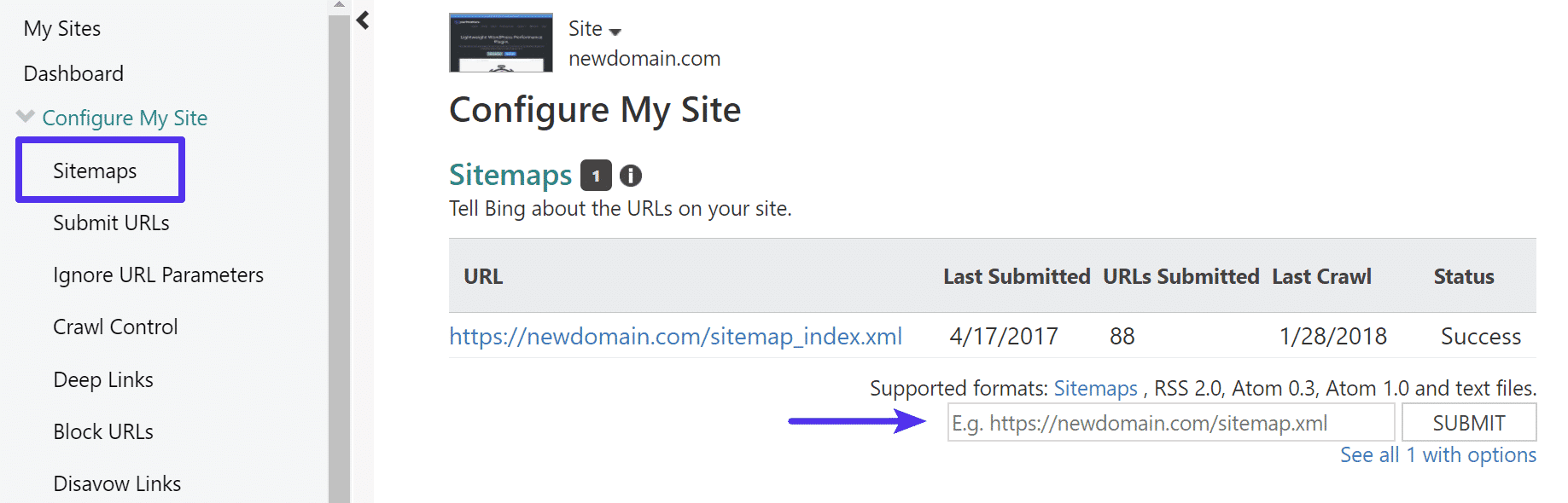 Soumettre le fichier sitemap dans Bing Webmaster Tools
