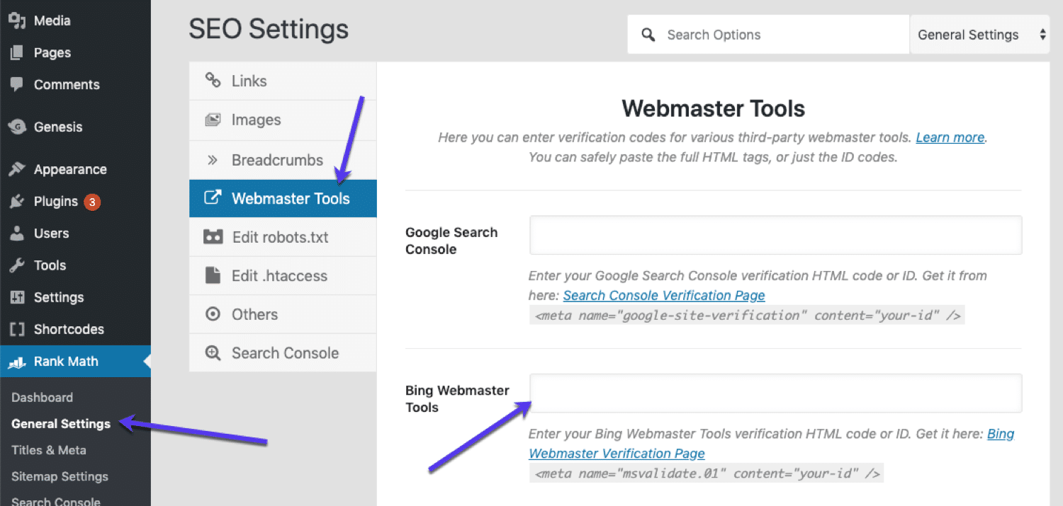 RankMath : Configurer Bing Webmaster Tools