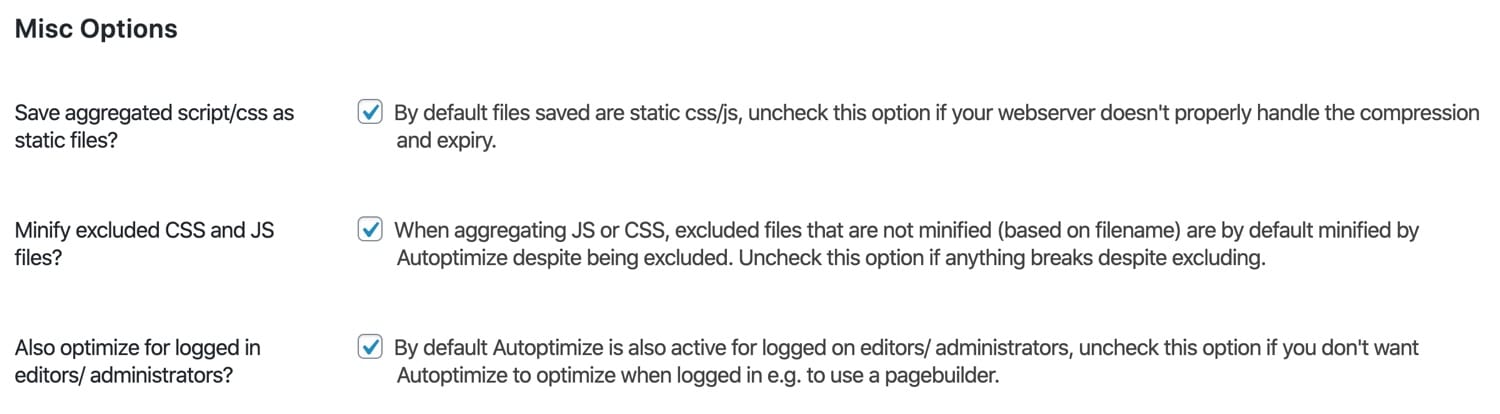 Diverses optimisations dans Autoptimize.