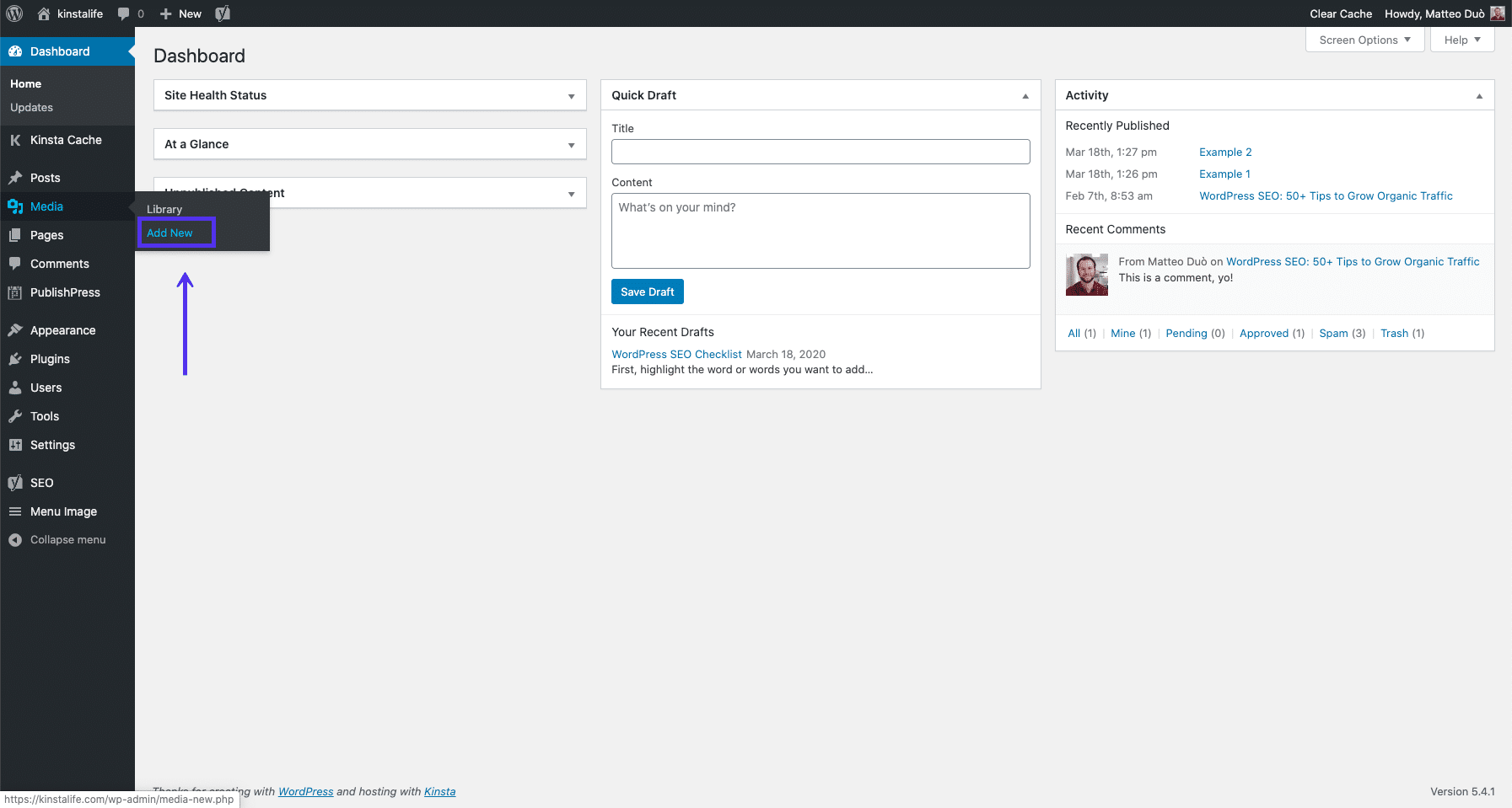 Accéder au téléversement de médias WordPress