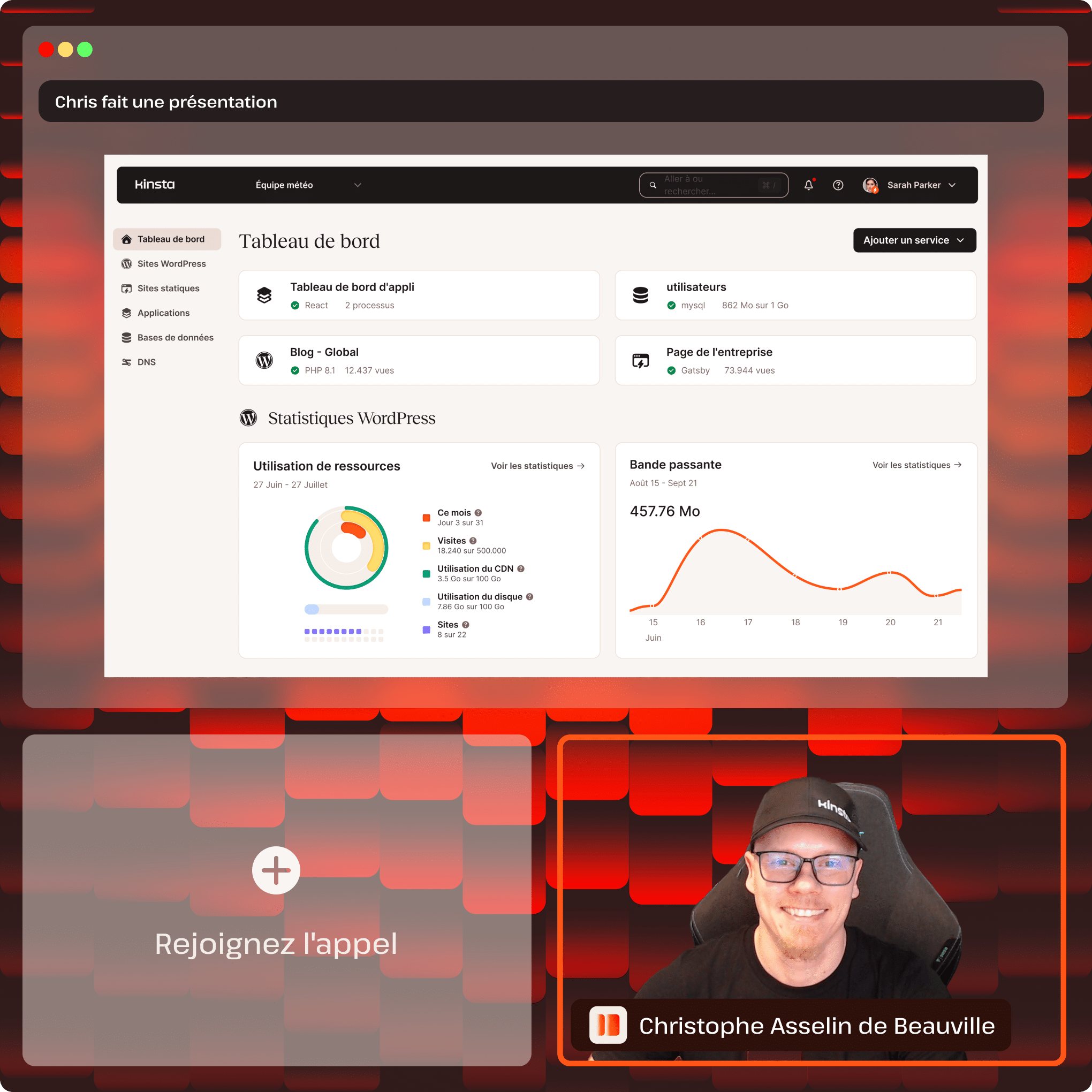 Présentation commerciale avec le personnel de Kinsta