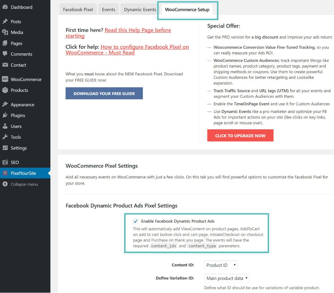 Facebook pixel WooCommerce setup Configurazione di Facebook pixel per WooCommerce