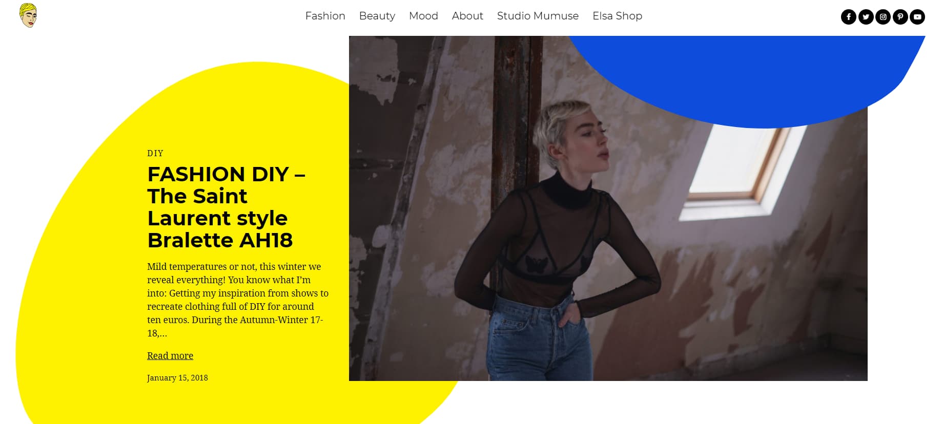 Screenshot del sito web dell’artista Elsa Muse con l’anteprima di un articolo del suo blog