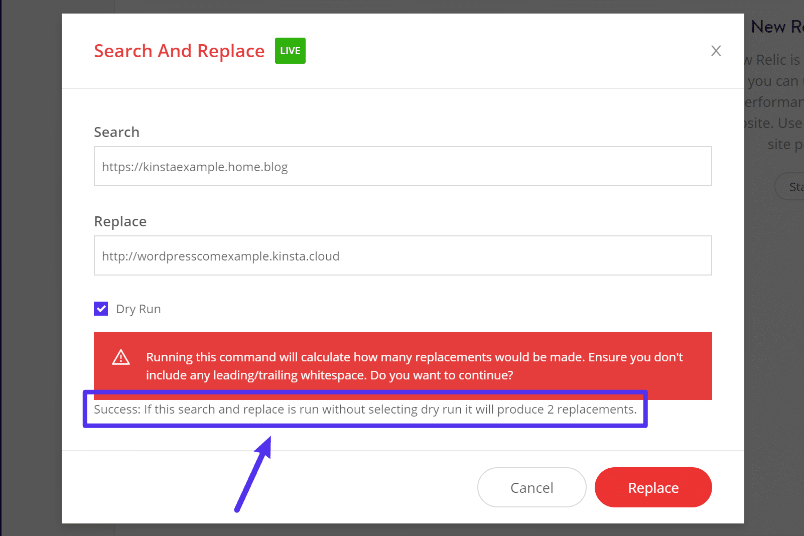 Cercate il messaggio di successo prima di eliminare la spunta alla casella