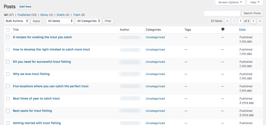 La schermata Articoli