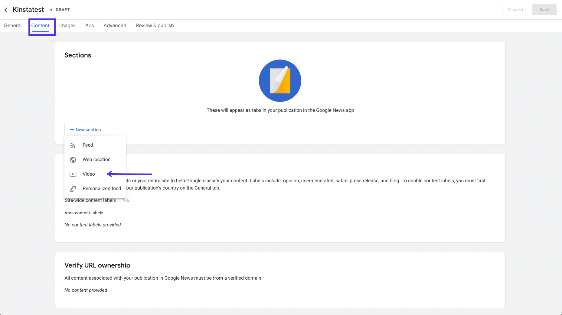Aggiunta di video al Publisher Center