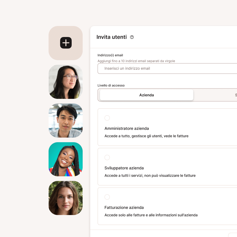 Pannello dei ruoli e delle autorizzazioni degli utenti