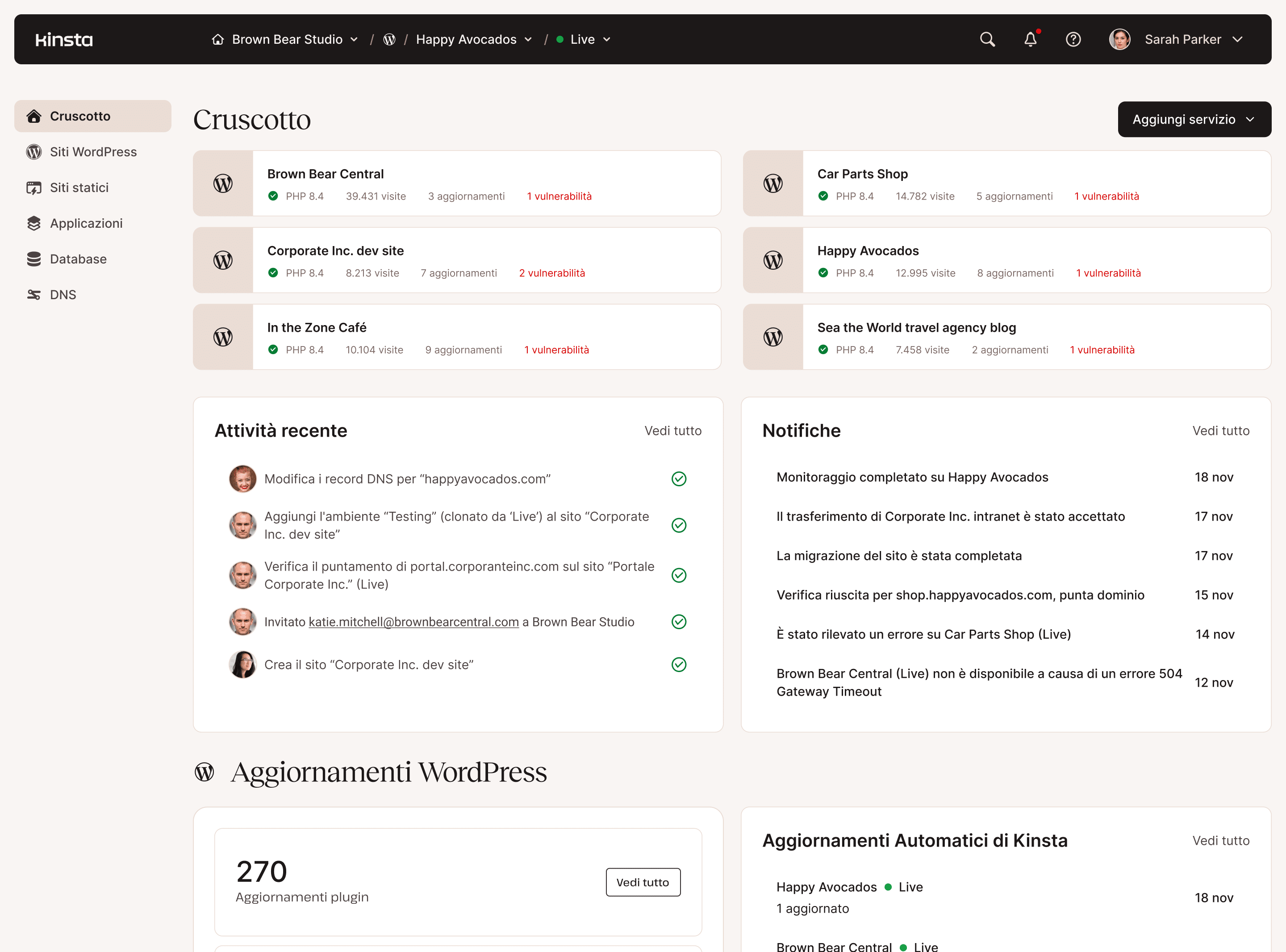Pannello di controllo per l'amministrazione del server