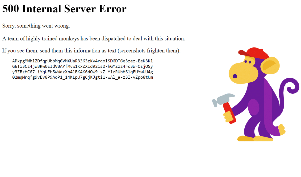 YouTubeの「500 Internal Server Error」エラーページ