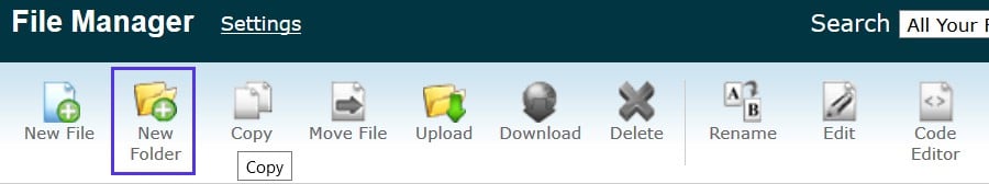 cPanerlで新規フォルダを選択