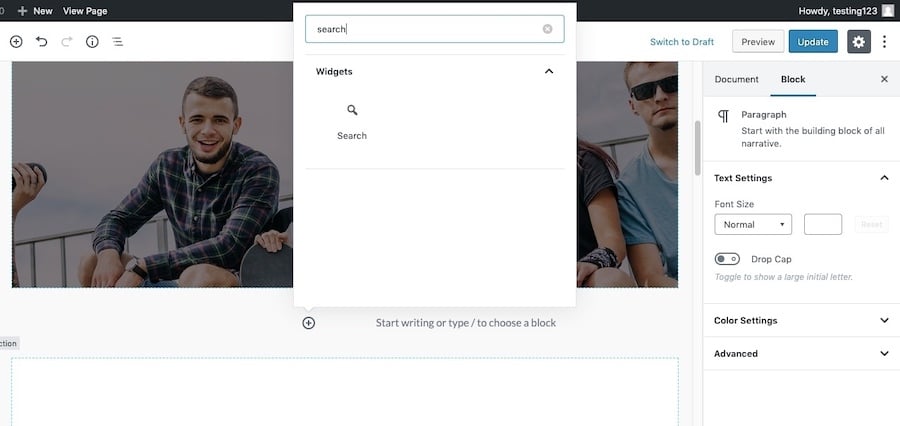 Gutenbergの検索ウィジェットブロック