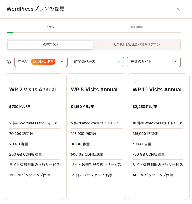Kinstaの料金プラン一例