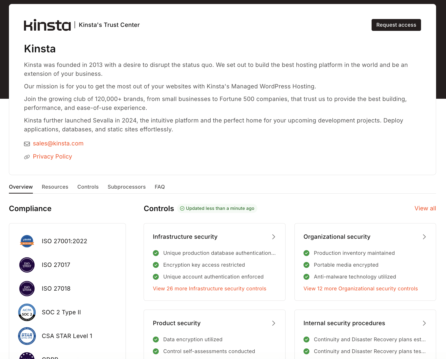 Kinsta Trust CenterではKinstaのプラットフォームに関する透明性の高い情報を提供