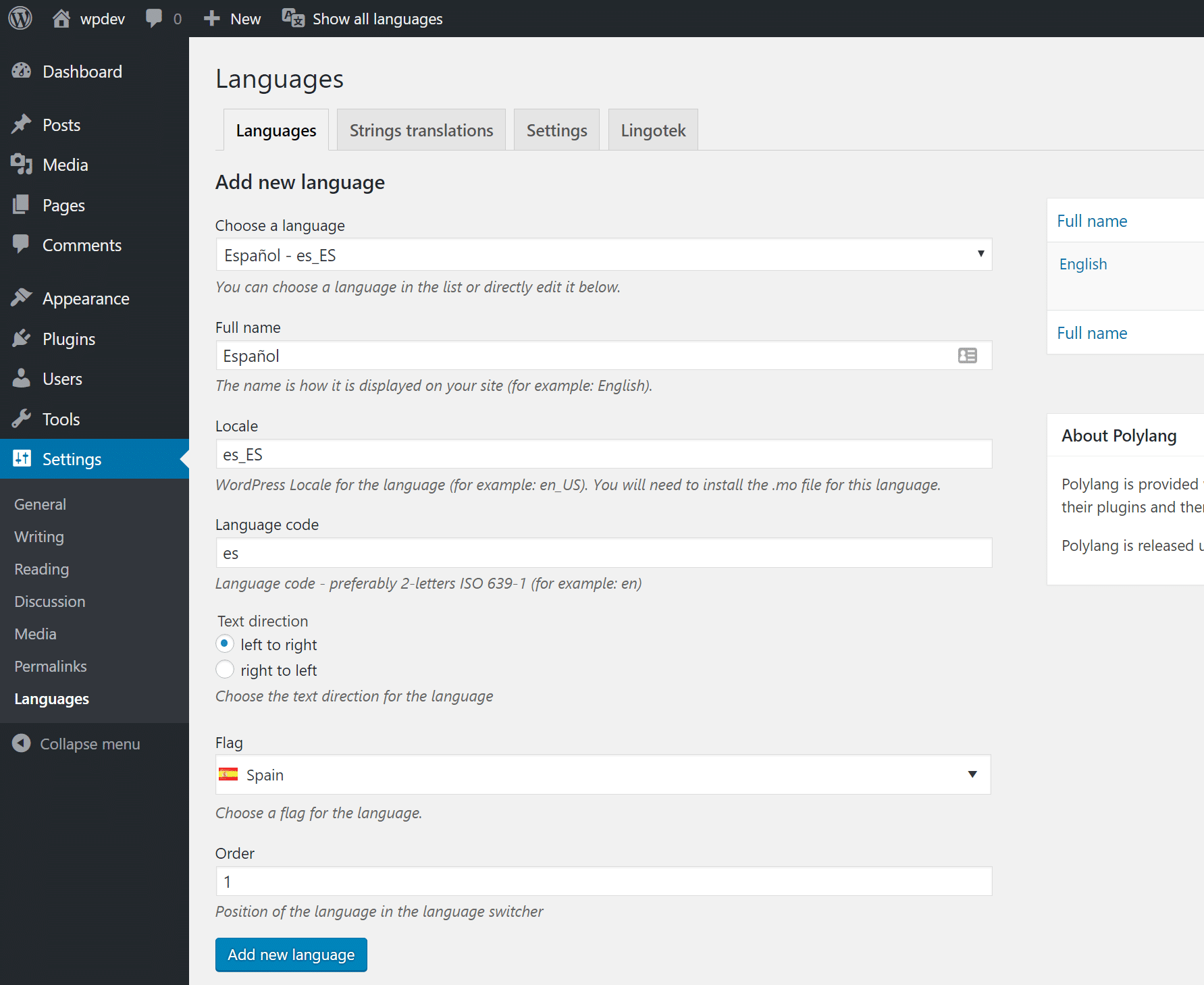 Add Spanish language Voeg de Spaanse taal toe