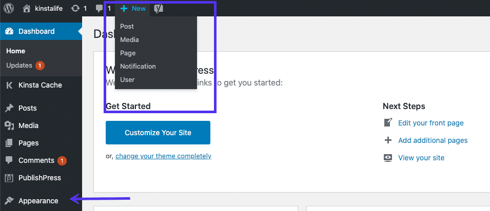 Het WordPress dashboard