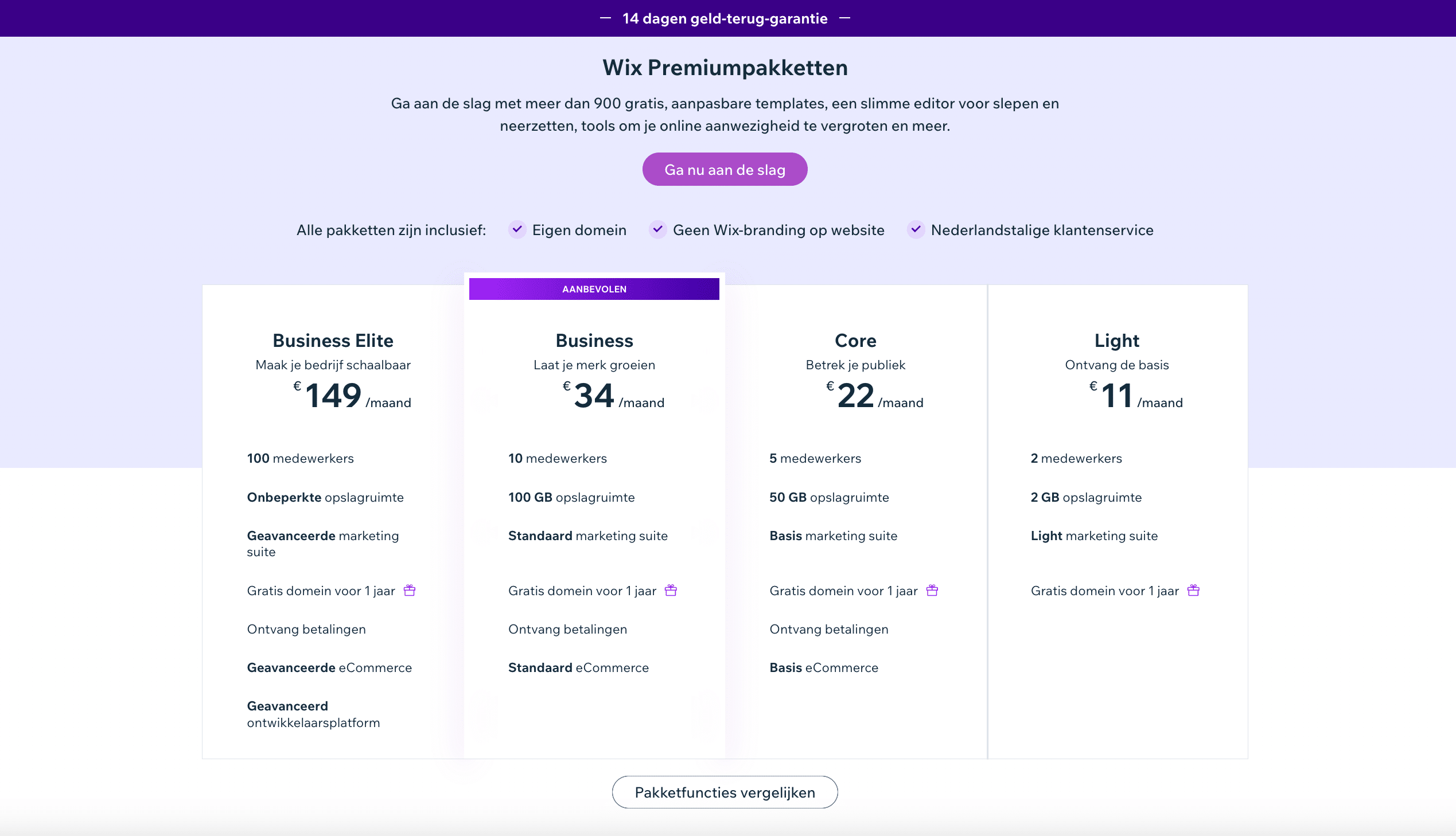 Wix website prijzen.