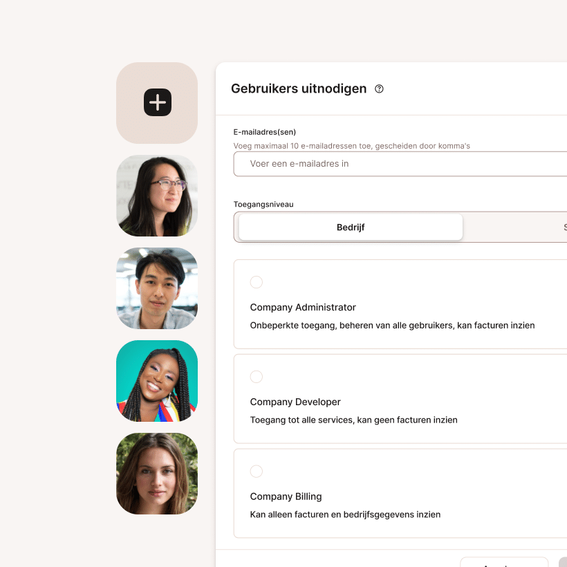 Gebruikersrollen en toestemmingen paneel